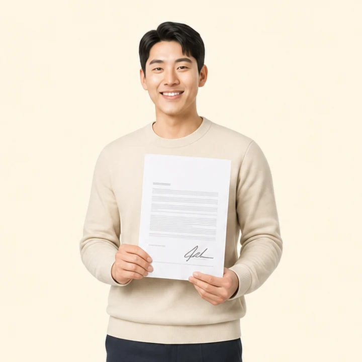 저신용 중고차 장기렌트카 서면 견적서를 들고 있는 고객